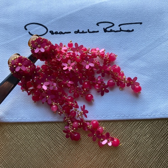 🦚 New Oscar de la Renta Beaded Cascade Drop clip-one earrings - Picture 10 of 14